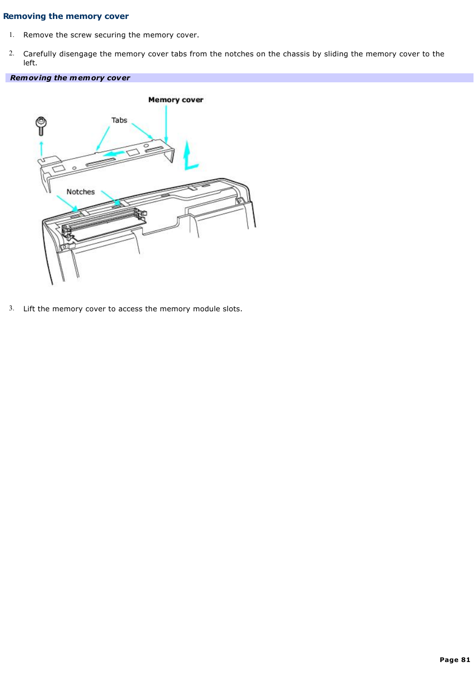 Removing the memory cover | Sony PCV-W600G User Manual | Page 81 / 138