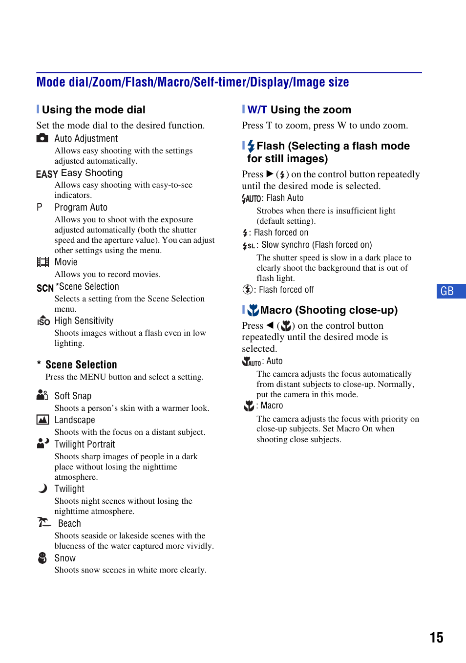 Sony DSC-S980 User Manual | Page 15 / 72