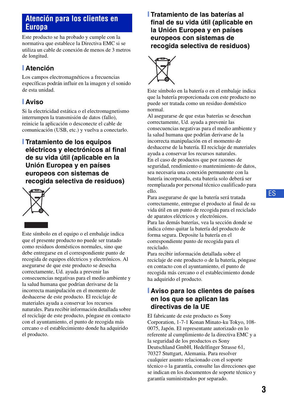 Atención para los clientes en europa | Sony DSC-S980 User Manual | Page 37 / 72