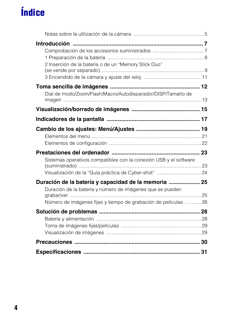 Índice | Sony DSC-S980 User Manual | Page 38 / 72