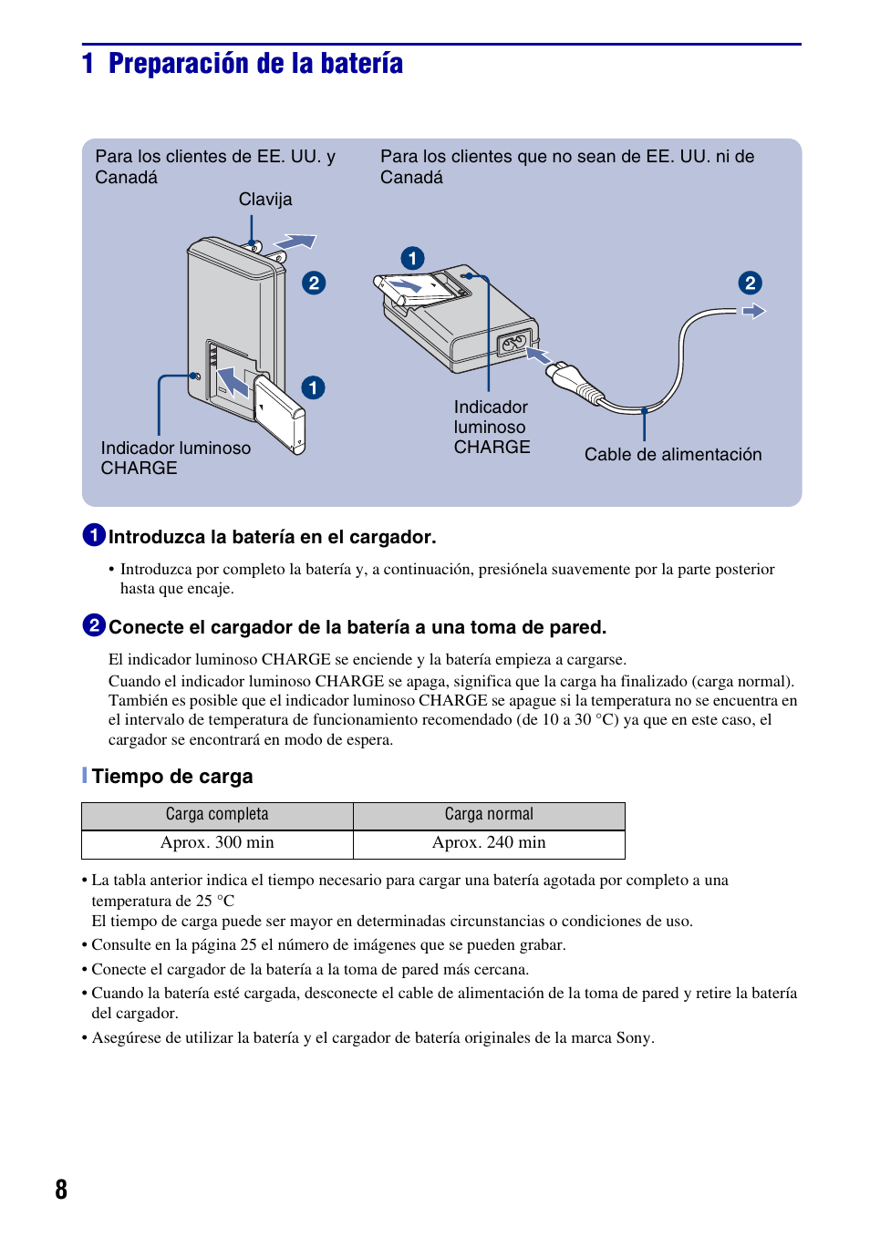 1 preparación de la batería | Sony DSC-S980 User Manual | Page 42 / 72