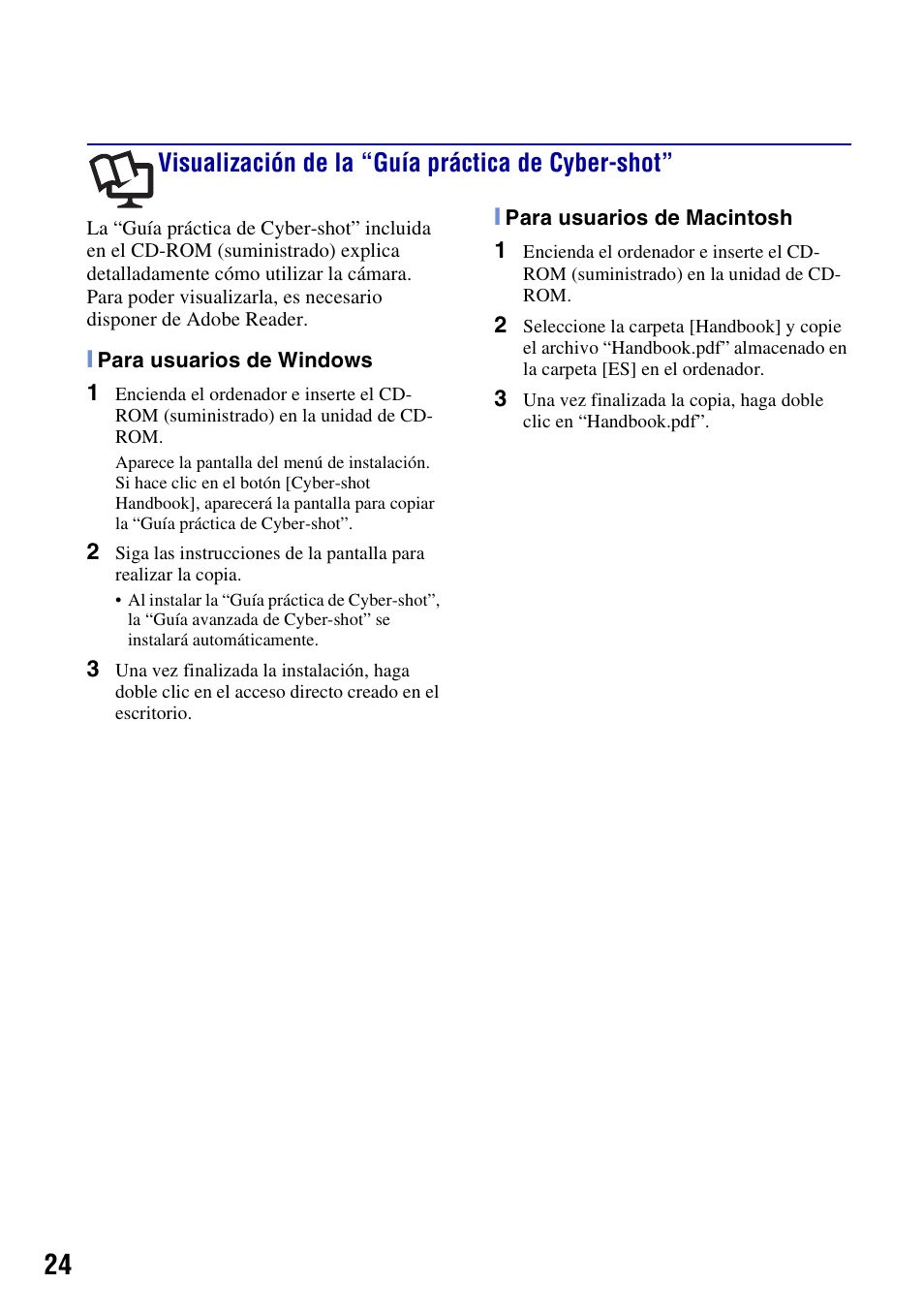 Visualización de la “guía práctica de cyber-shot | Sony DSC-S980 User Manual | Page 58 / 72