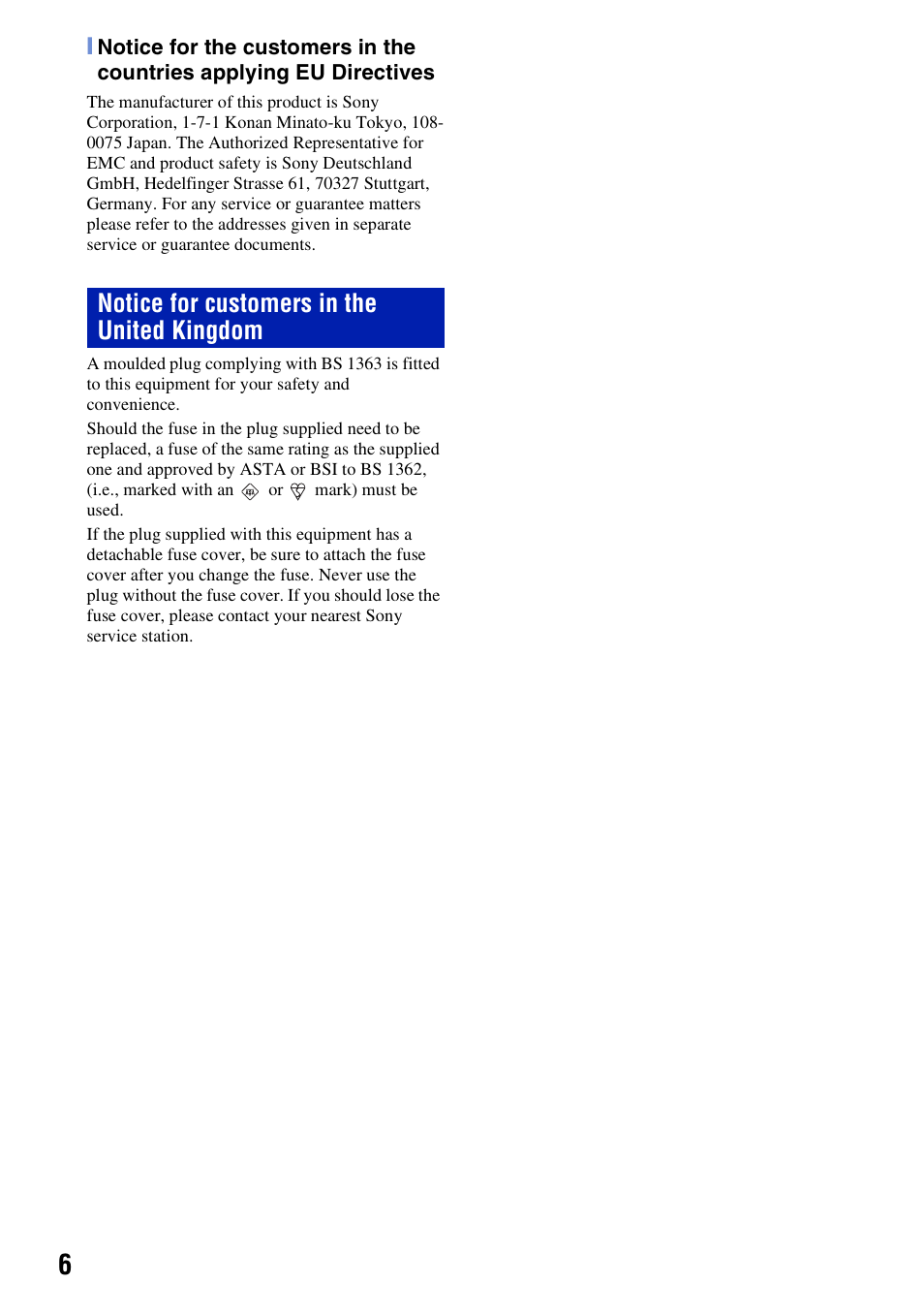 Notice for customers in the united kingdom | Sony DSC-S980 User Manual | Page 6 / 72