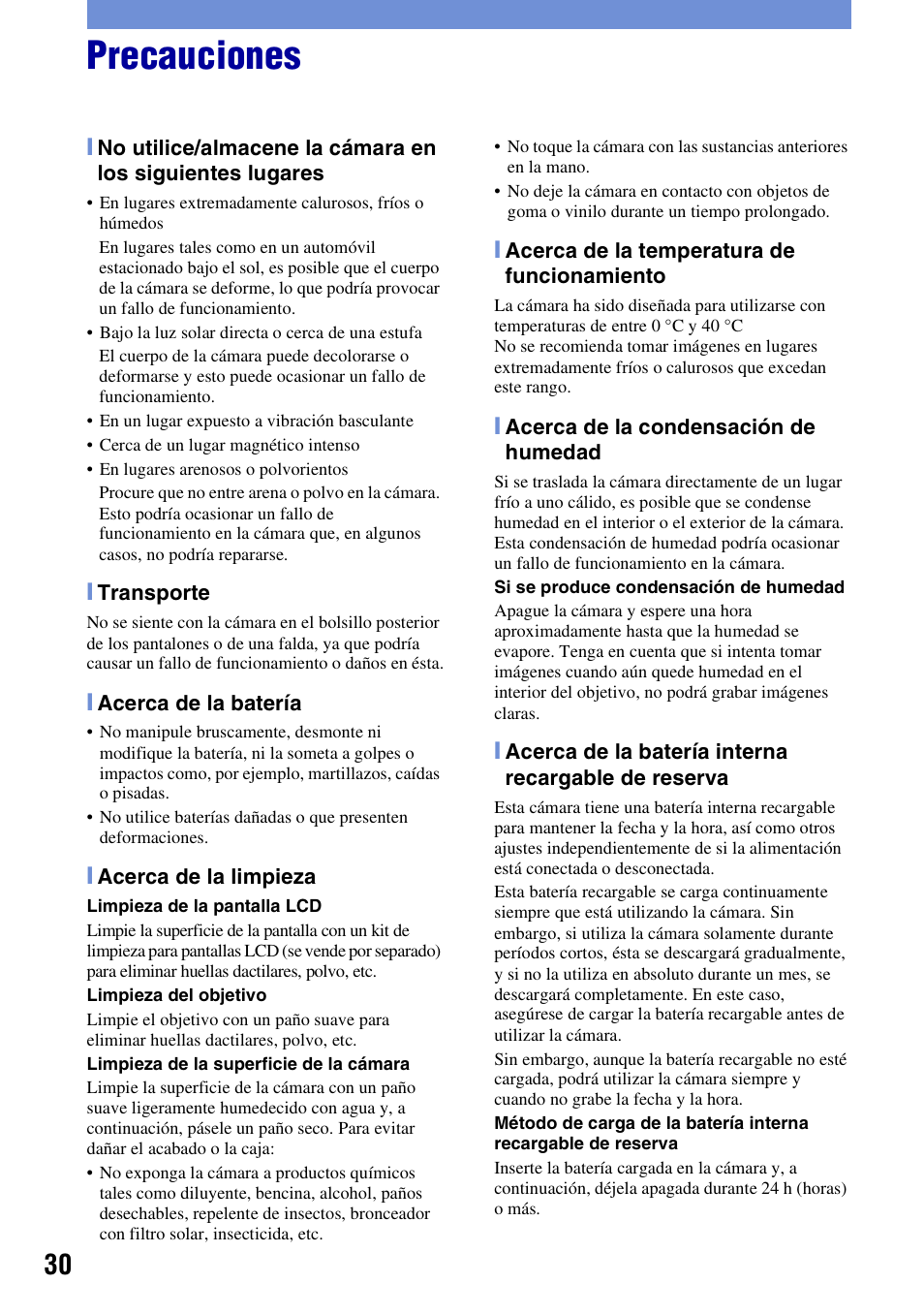 Precauciones | Sony DSC-S980 User Manual | Page 64 / 72
