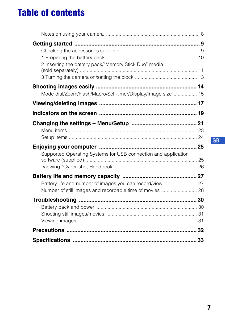 Sony DSC-S980 User Manual | Page 7 / 72