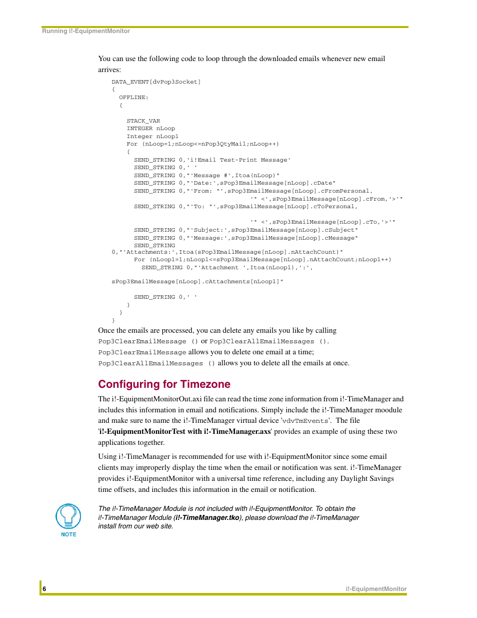 Configuring for timezone | AMX i!-EquipmentMonitor User Manual | Page 10 / 18