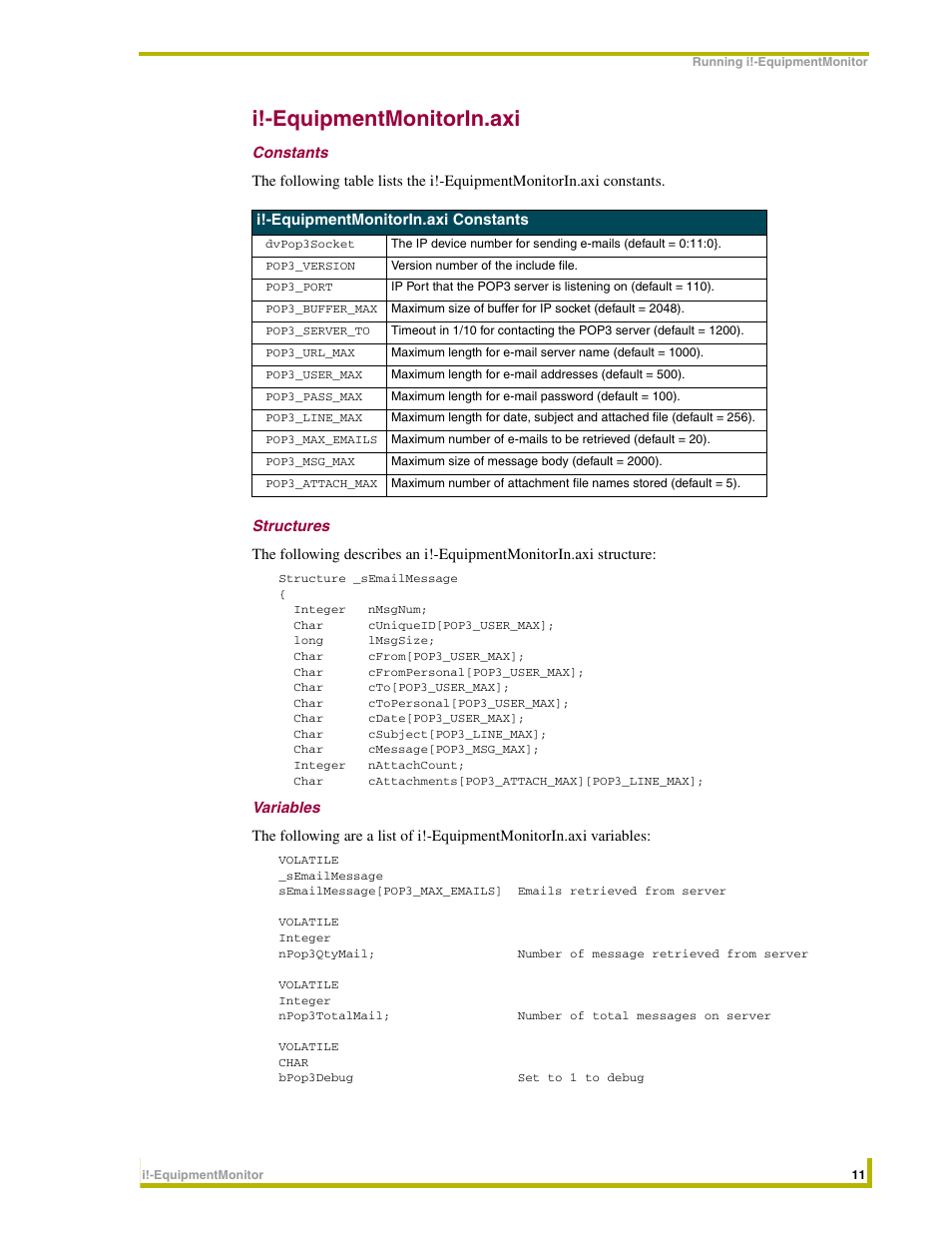 I!-equipmentmonitorin.axi, Constants, Structures | Variables | AMX i!-EquipmentMonitor User Manual | Page 15 / 18