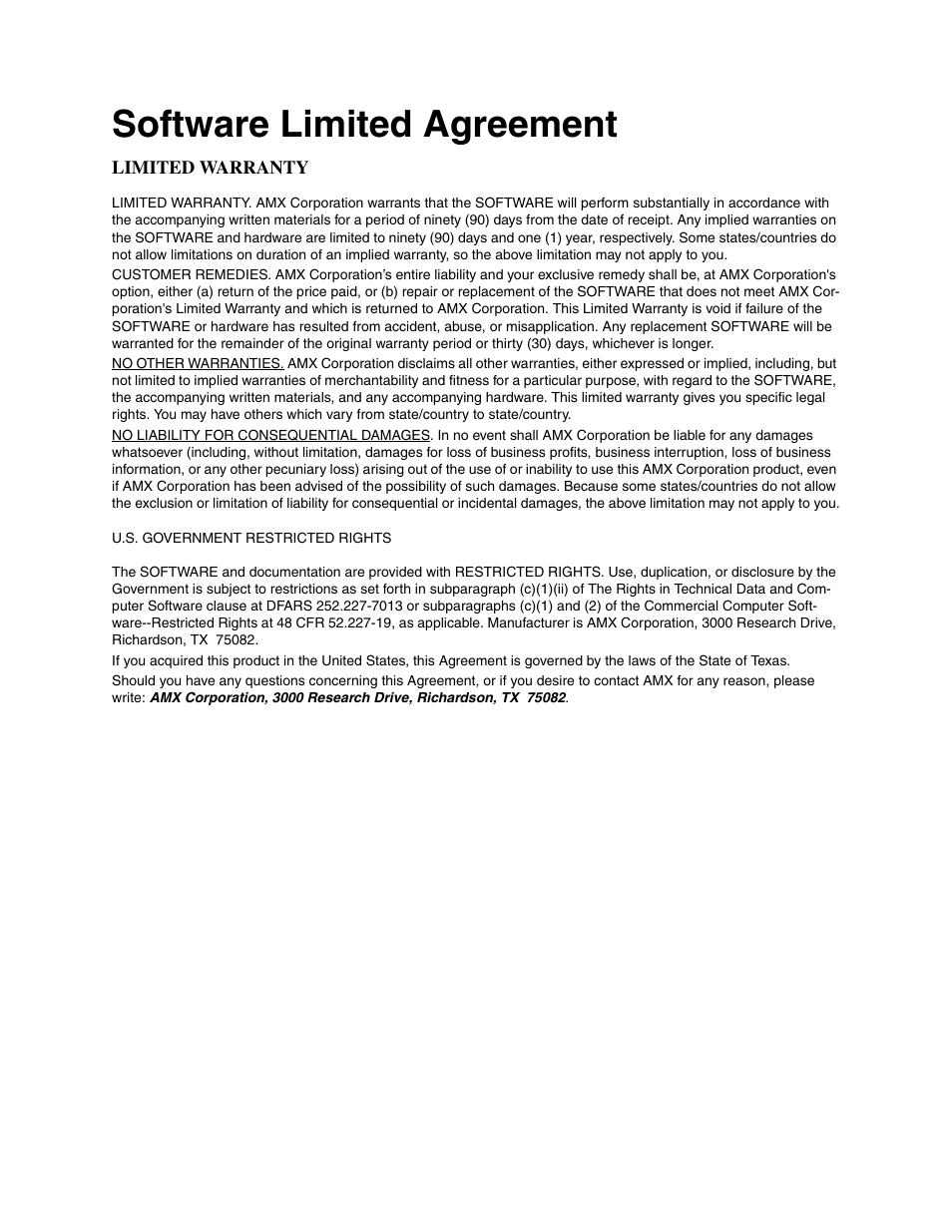 Software limited agreement | AMX i!-EquipmentMonitor User Manual | Page 2 / 18