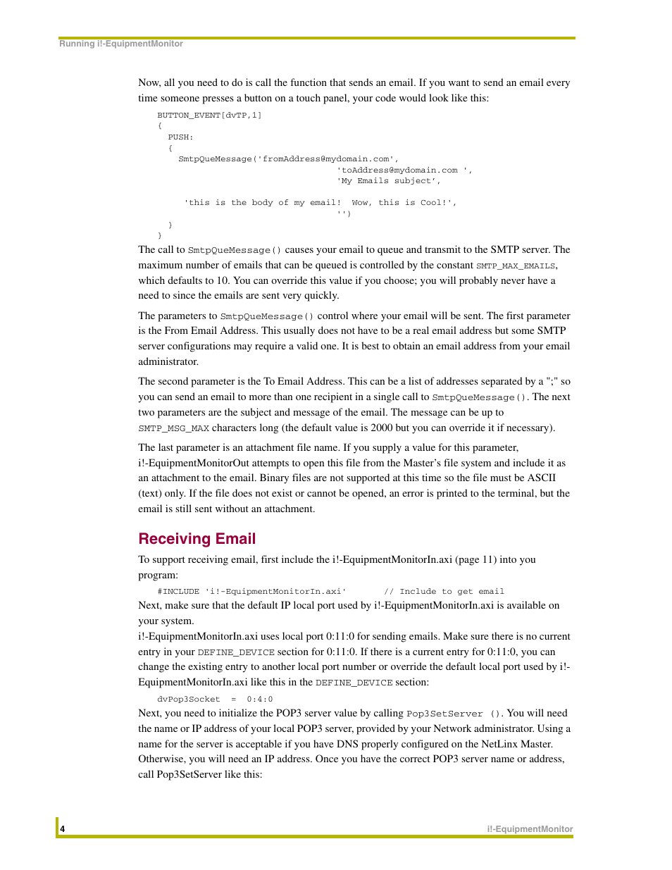 Receiving email | AMX i!-EquipmentMonitor User Manual | Page 8 / 18