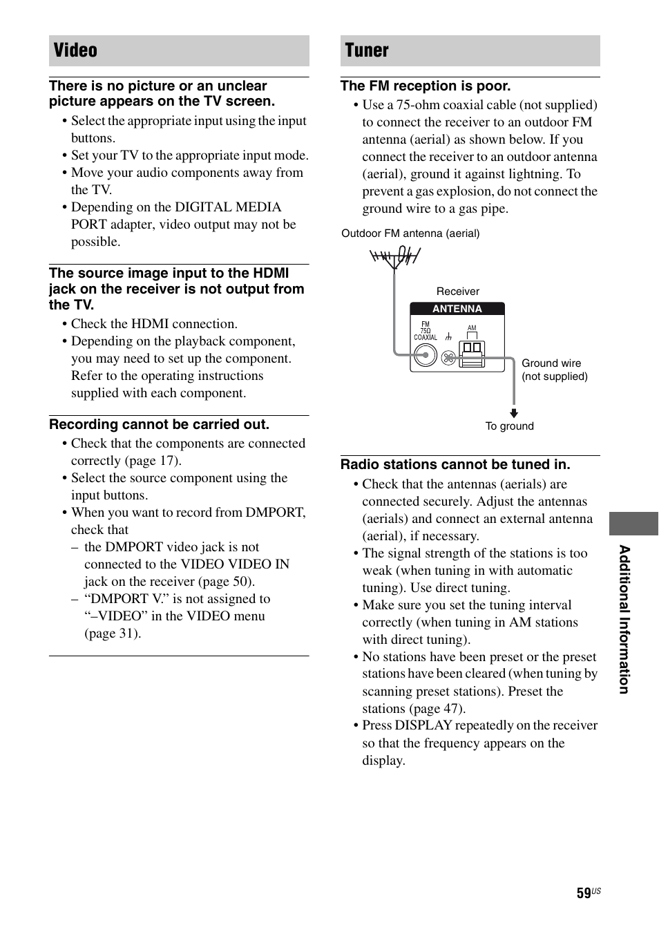 Video tuner | Sony STR-DH500 User Manual | Page 59 / 64