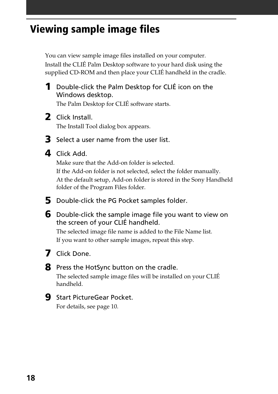 Viewing sample image files | Sony PEG-S360 User Manual | Page 18 / 40