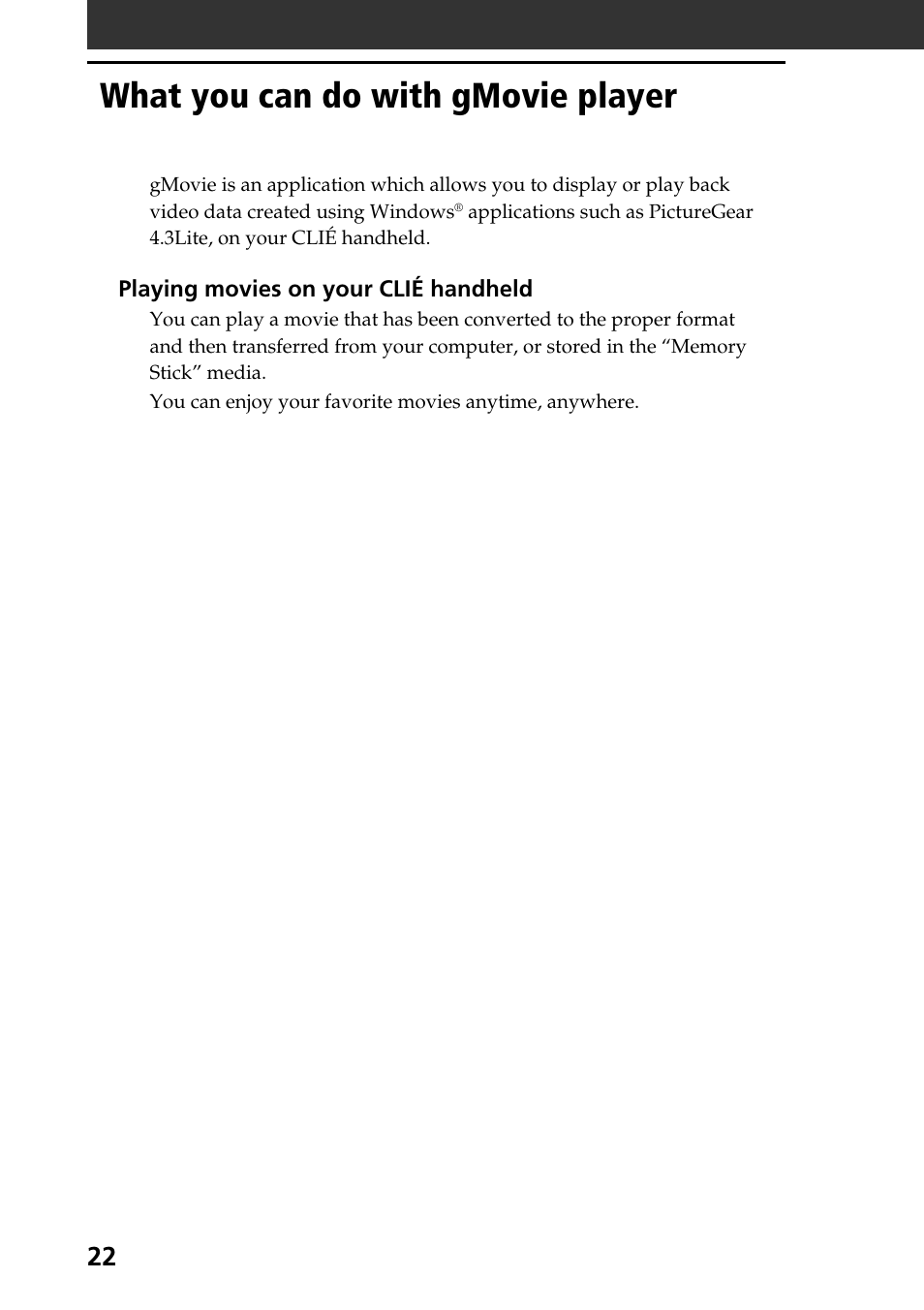 What you can do with gmovie player | Sony PEG-S360 User Manual | Page 22 / 40