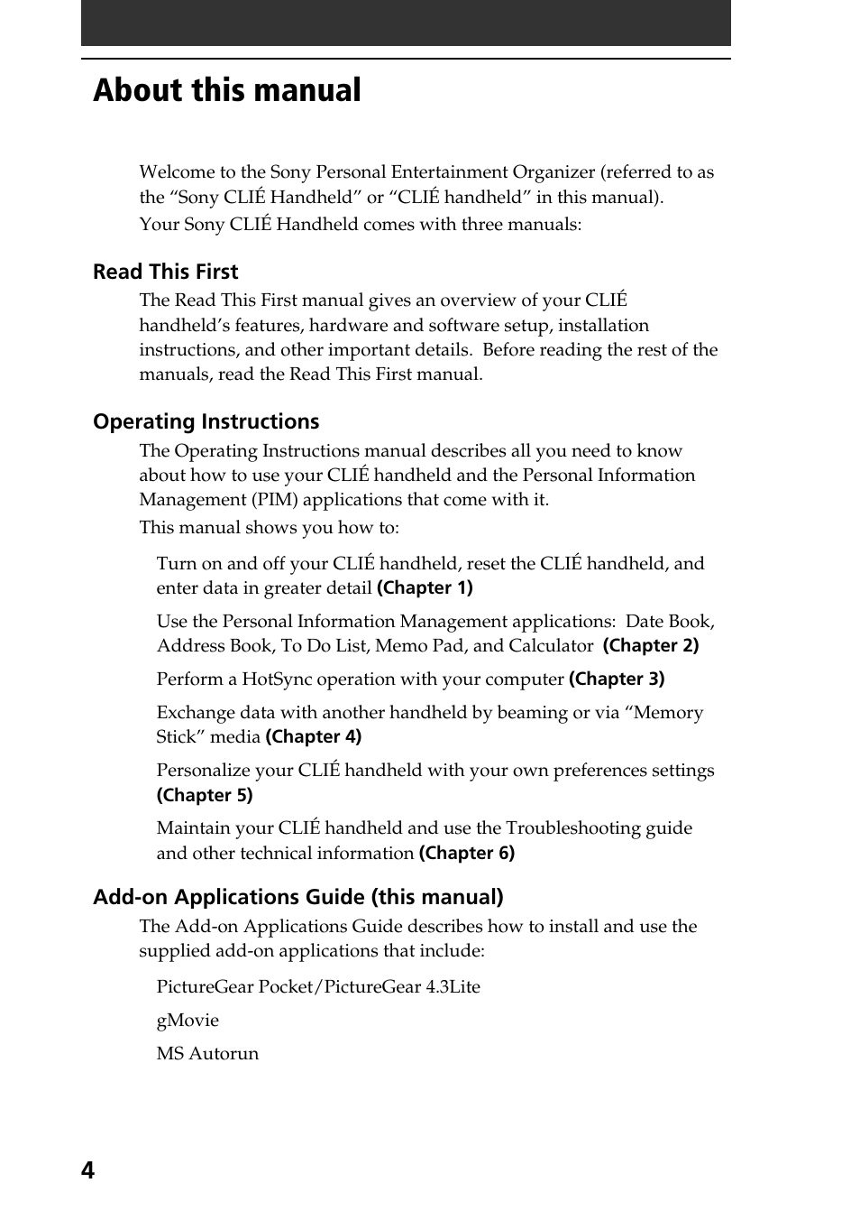 About this manual | Sony PEG-S360 User Manual | Page 4 / 40