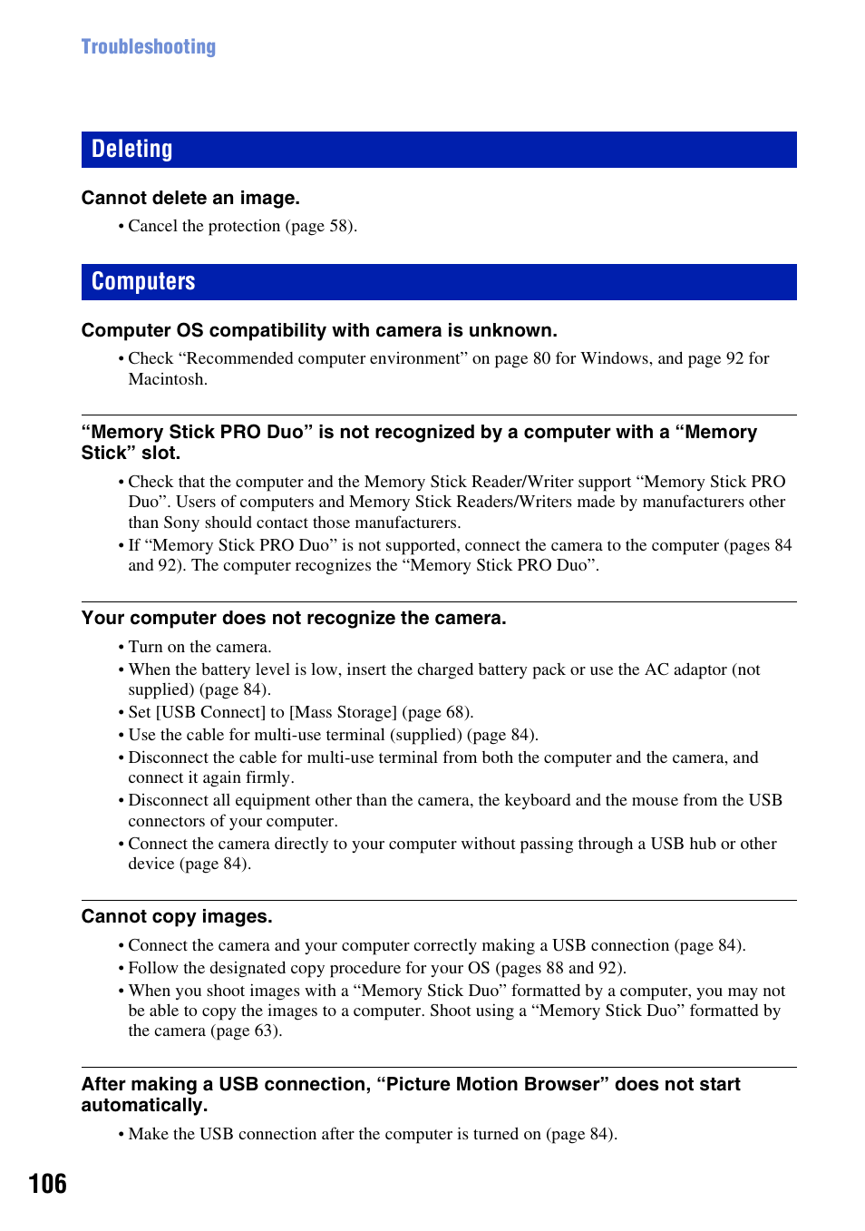 Deleting, Computers, Deleting computers | Sony DSC-H3 User Manual | Page 106 / 123