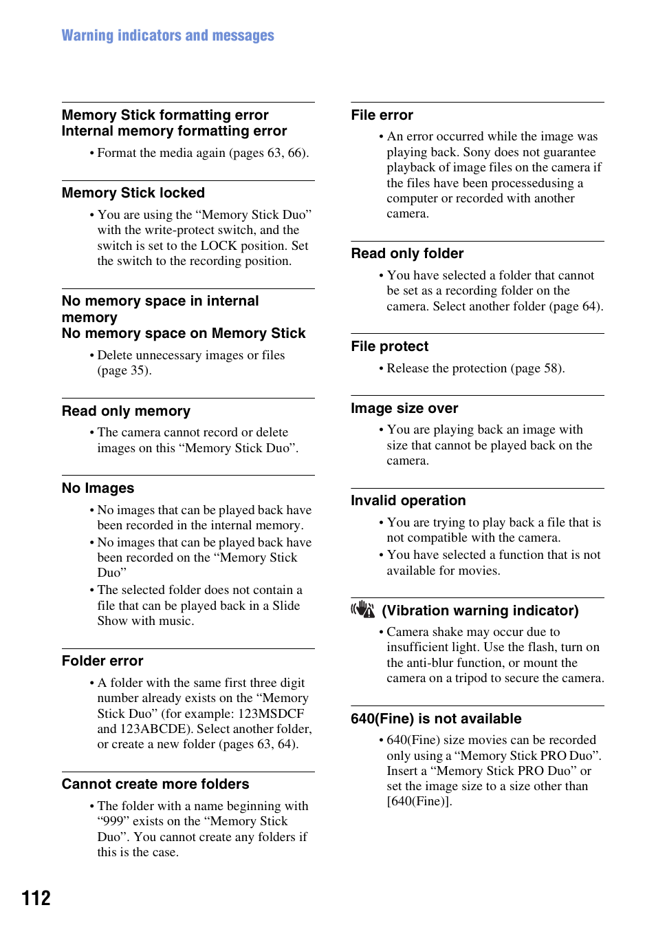 Sony DSC-H3 User Manual | Page 112 / 123