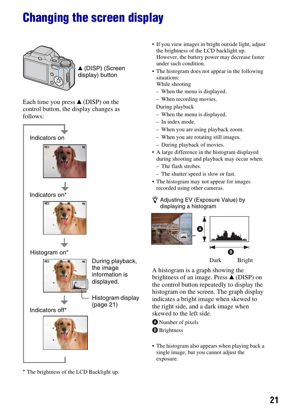 Changing the screen display | Sony DSC-H3 User Manual | Page 21 / 123