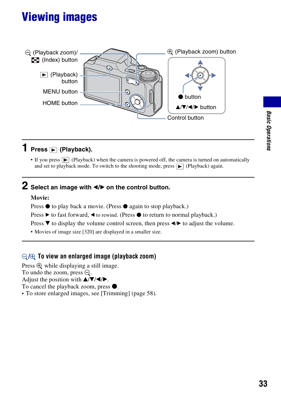 Viewing images, N (33, On (33) | Sony DSC-H3 User Manual | Page 33 / 123