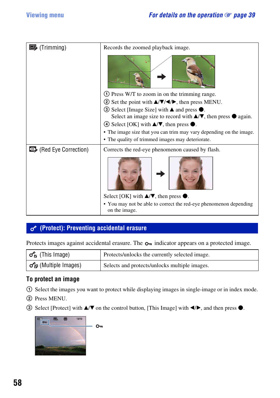 Protect: preventing accidental erasure, Protect): preventing accidental erasure | Sony DSC-H3 User Manual | Page 58 / 123