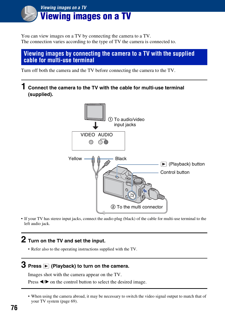 Viewing images on a tv | Sony DSC-H3 User Manual | Page 76 / 123