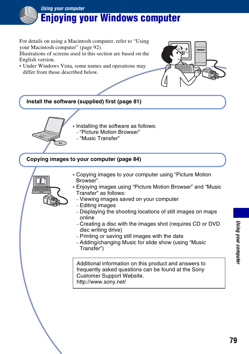 Using your computer, Enjoying your windows computer | Sony DSC-H3 User Manual | Page 79 / 123