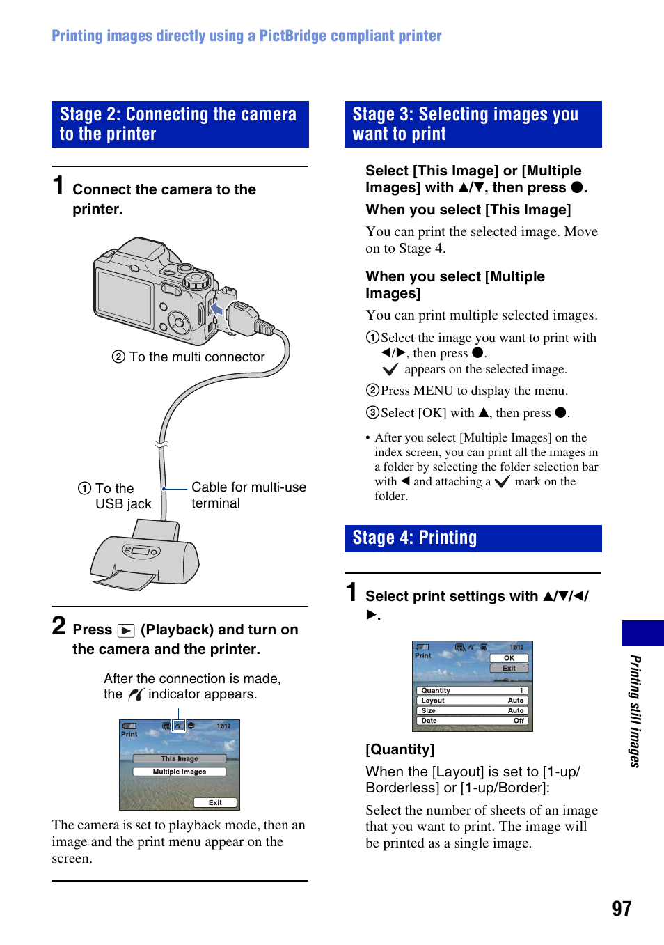 Stage 2: connecting the camera to the printer | Sony DSC-H3 User Manual | Page 97 / 123