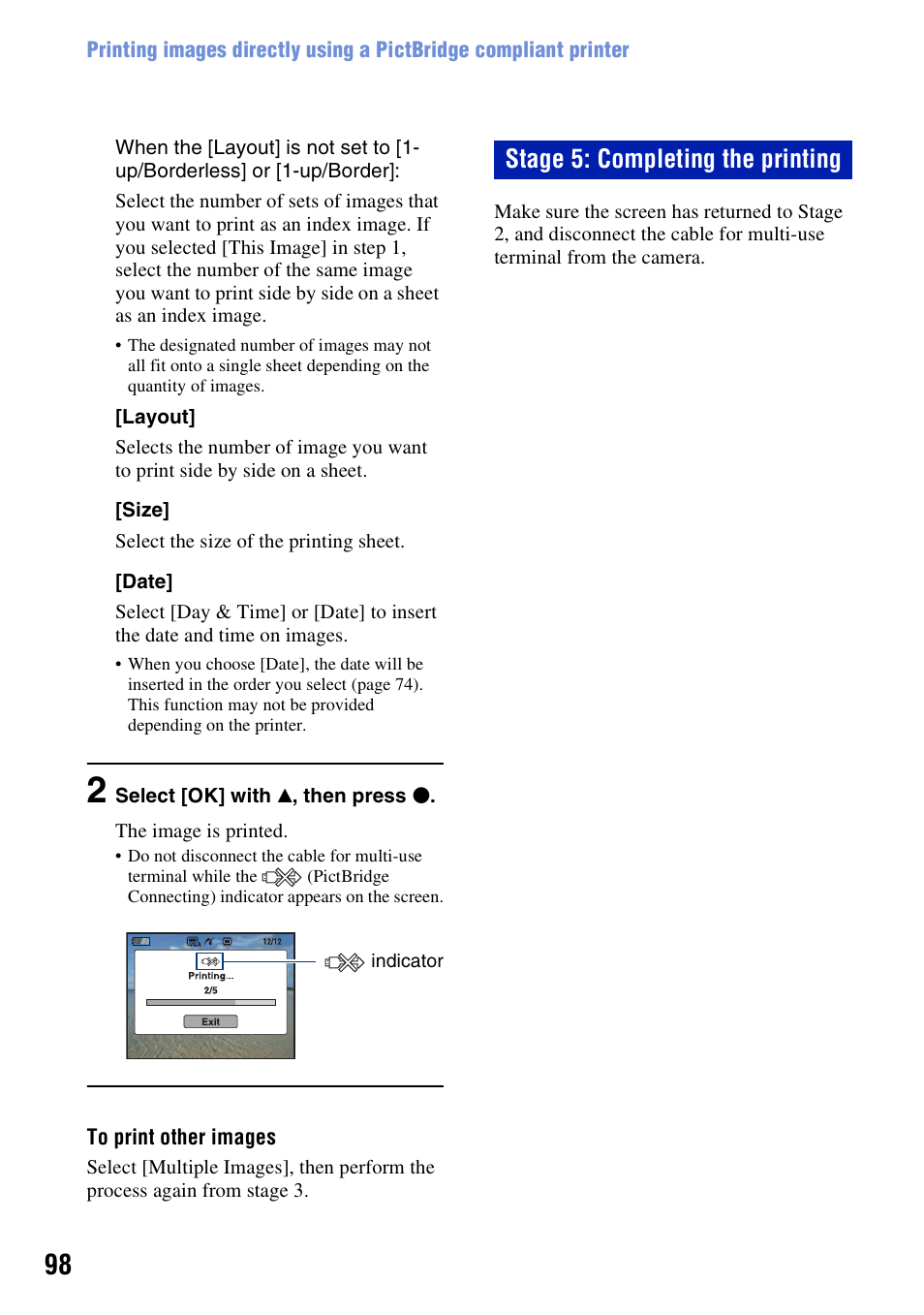 Stage 5: completing the printing | Sony DSC-H3 User Manual | Page 98 / 123