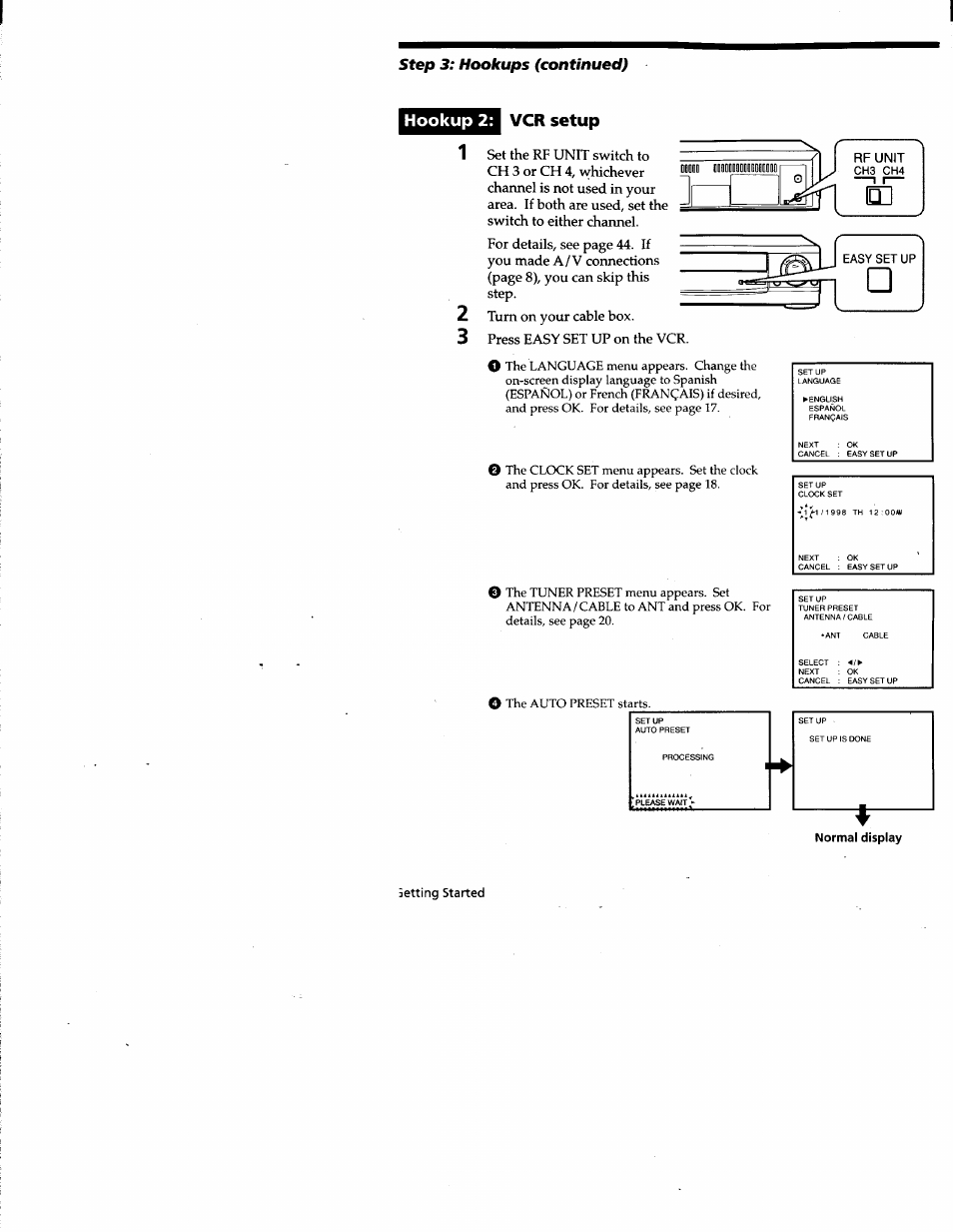 Hookup 2, Vcr setup, Step 3: hookups (continued) | Hookup 2: vcr setup | Sony SLV-677HF User Manual | Page 12 / 53