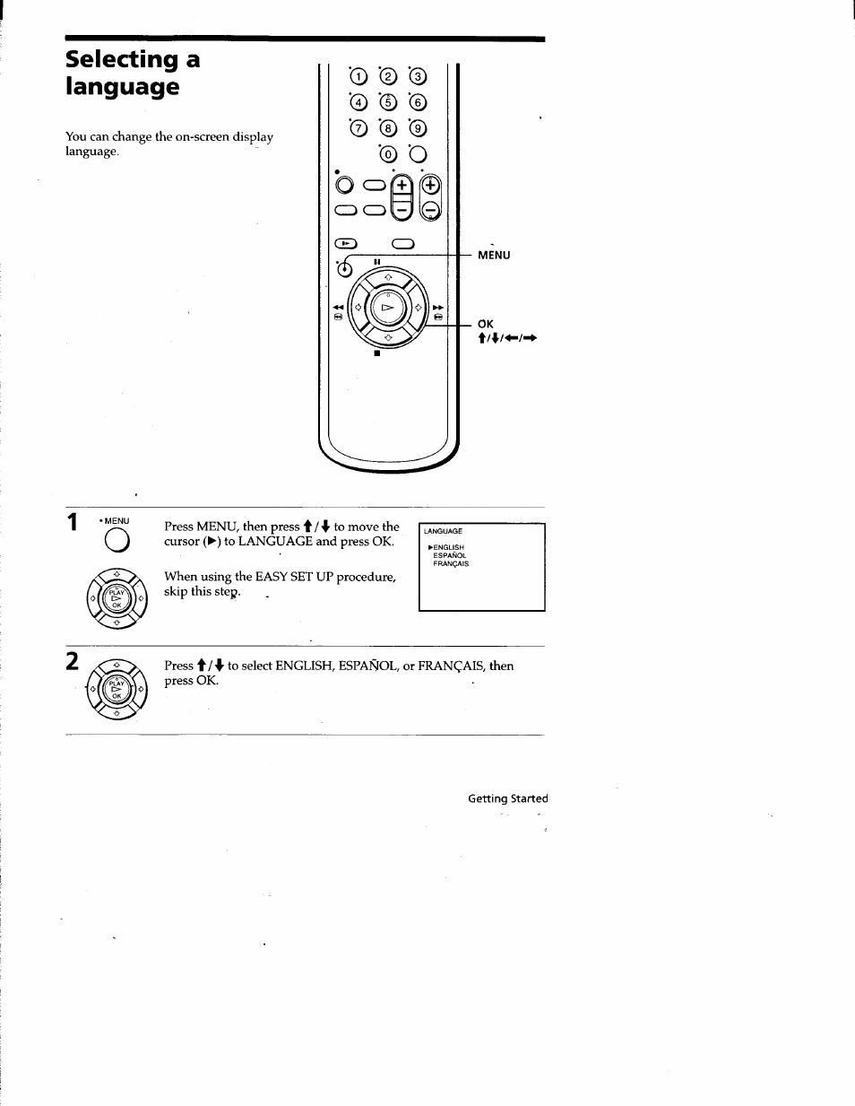 Selecting a language | Sony SLV-677HF User Manual | Page 17 / 53