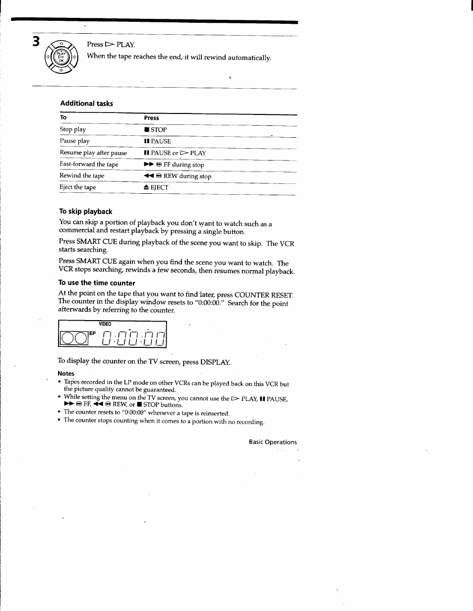 To skip playback, To use the time counter, Notes | Sony SLV-677HF User Manual | Page 27 / 53