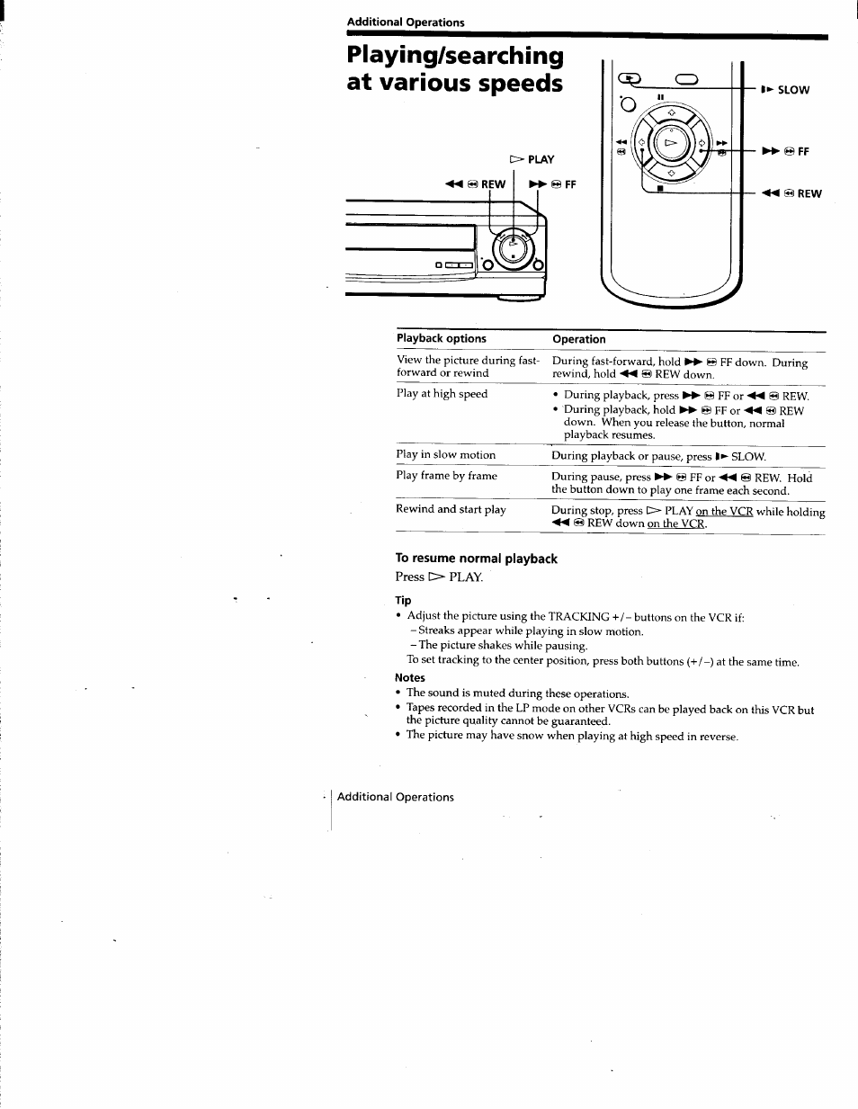 Playing/searching at various speeds, To resume normal playback | Sony SLV-677HF User Manual | Page 34 / 53