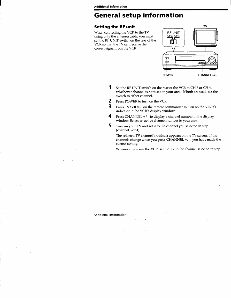 General setup information, Setting the rf unit | Sony SLV-677HF User Manual | Page 44 / 53