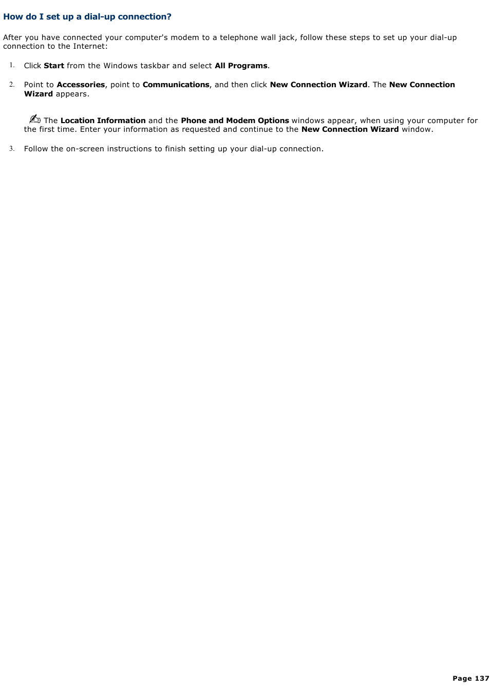 How do i set up a dial-up connection | Sony PCV-RS710GX User Manual | Page 137 / 180