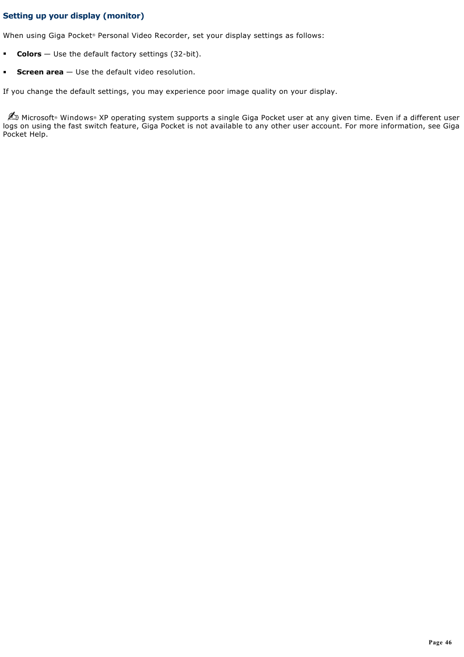 Setting up your display (monitor) | Sony PCV-RS710GX User Manual | Page 46 / 180