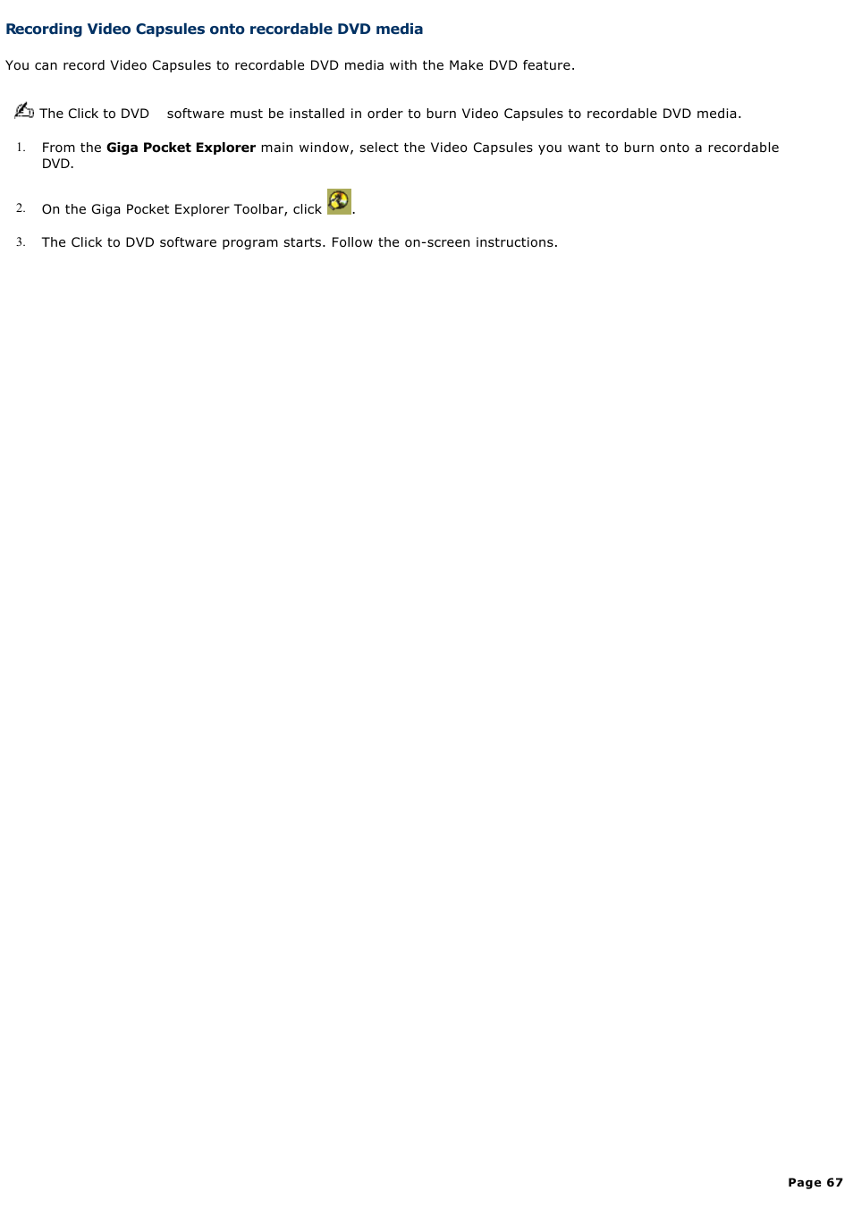 Recording video capsules onto recordable dvd media | Sony PCV-RS710GX User Manual | Page 67 / 180