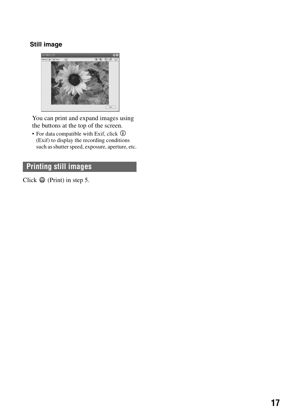 Printing still images | Sony DCR-SR100 User Manual | Page 17 / 27