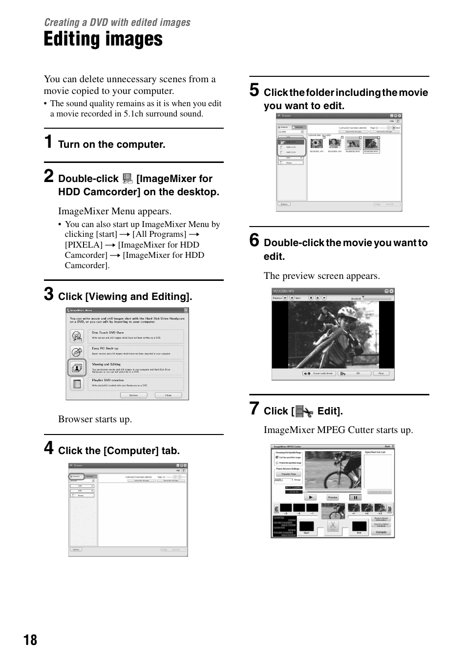 Creating a dvd with edited images, Editing images, P.18) | Sony DCR-SR100 User Manual | Page 18 / 27