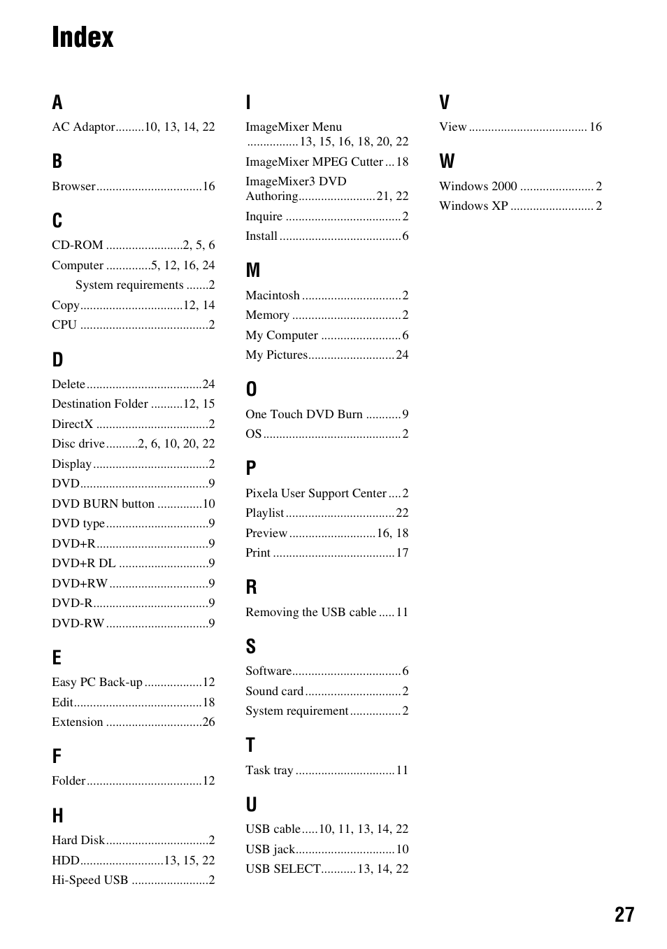 Index | Sony DCR-SR100 User Manual | Page 27 / 27