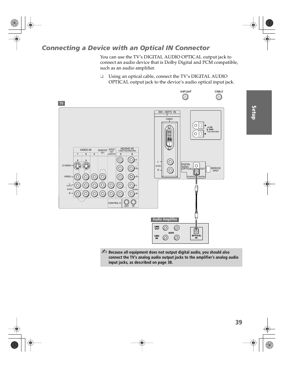 Connecting a device with an optical in connector | Sony KDP-65WS550 User Manual | Page 40 / 122