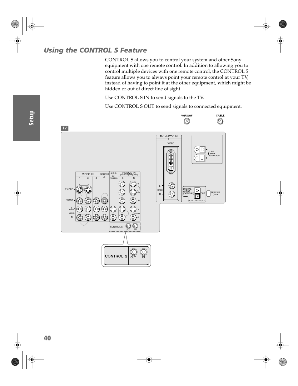 Using the control s feature | Sony KDP-65WS550 User Manual | Page 41 / 122