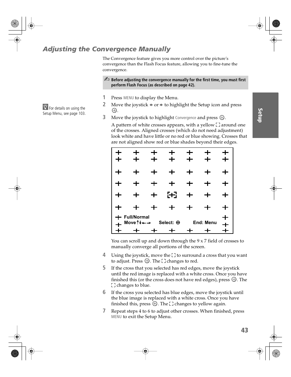 Adjusting the convergence manually | Sony KDP-65WS550 User Manual | Page 44 / 122