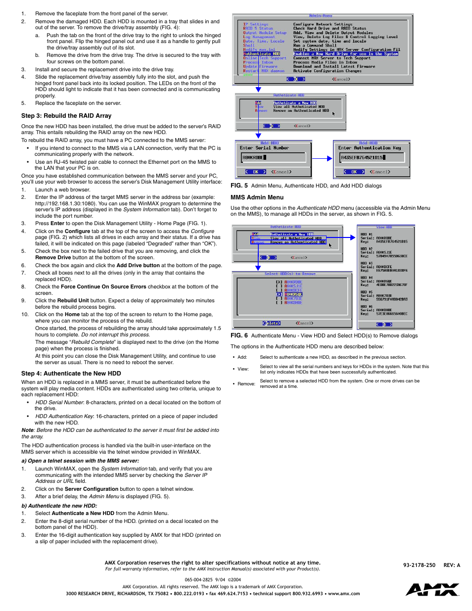 Step 3: rebuild the raid array, Step 4: authenticate the new hdd, Mms admin menu | AMX HDDs in MMS Servers User Manual | Page 2 / 2