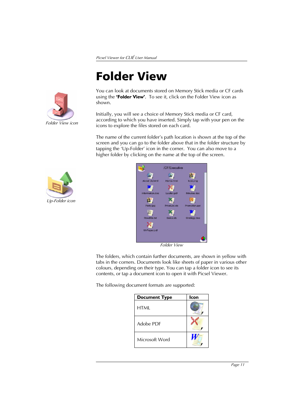 Folder view | Sony PEG-NX80V User Manual | Page 11 / 23