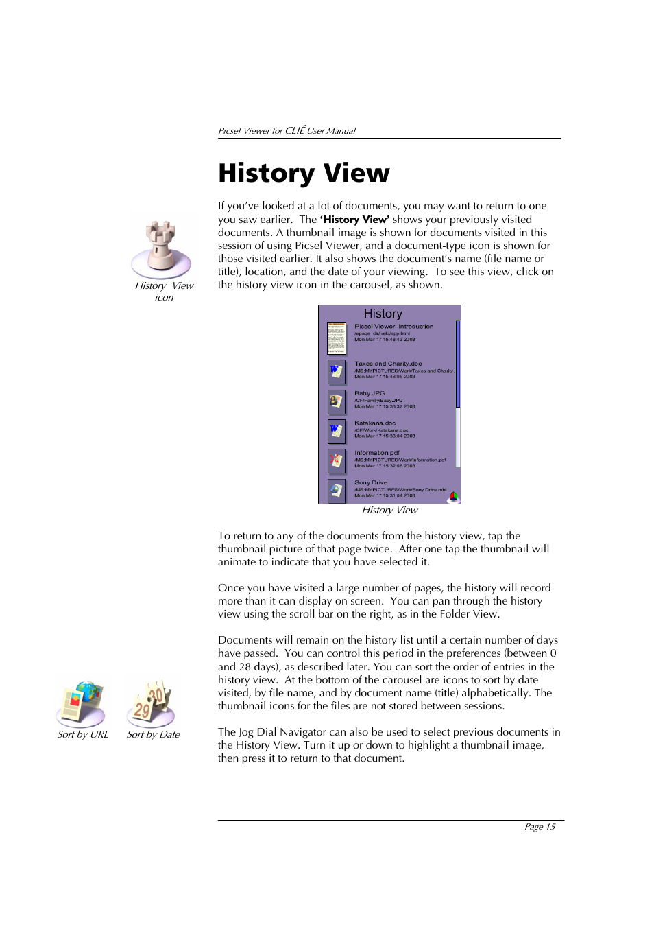 History view | Sony PEG-NX80V User Manual | Page 15 / 23