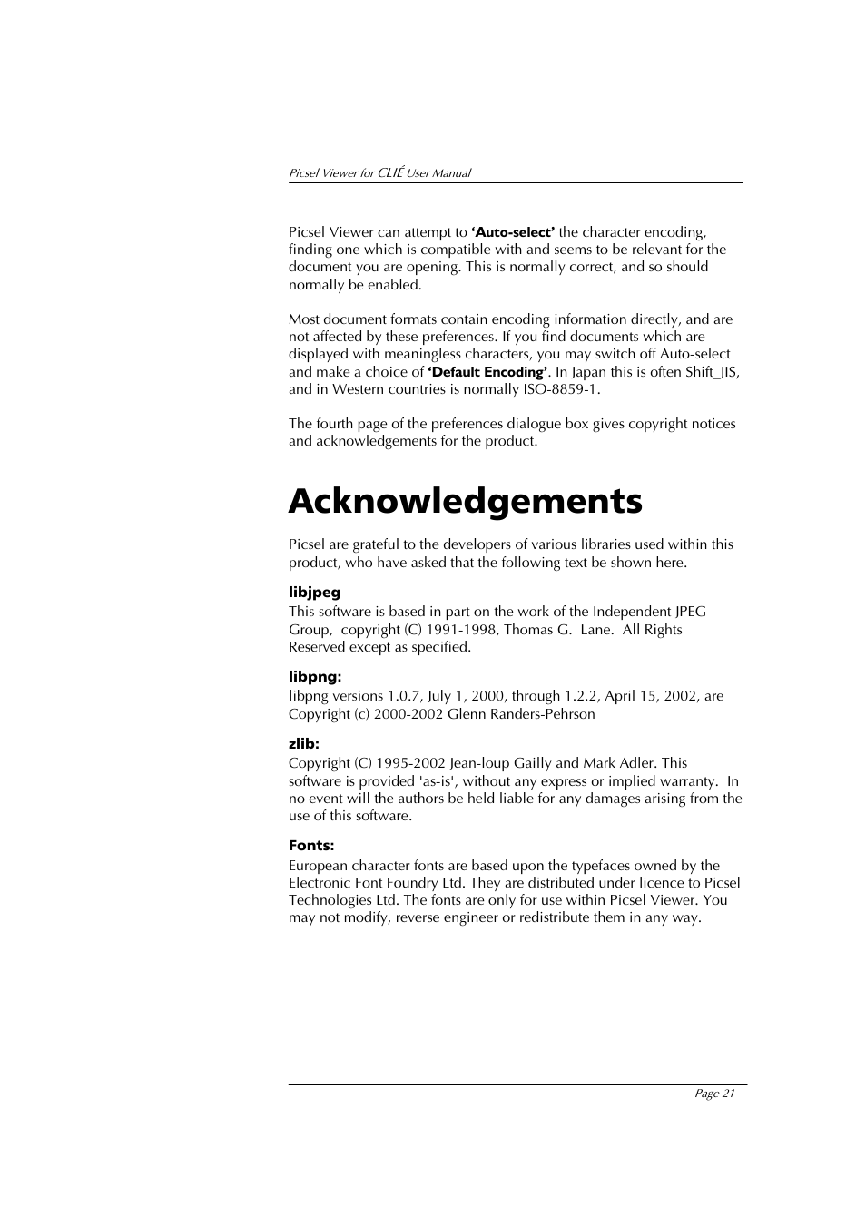 Acknowledgements | Sony PEG-NX80V User Manual | Page 21 / 23