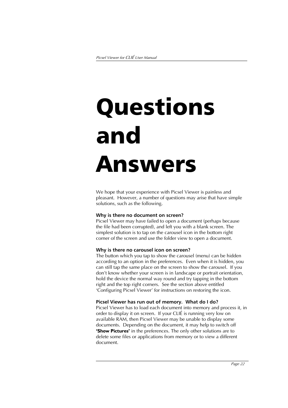 Questions and answers | Sony PEG-NX80V User Manual | Page 22 / 23