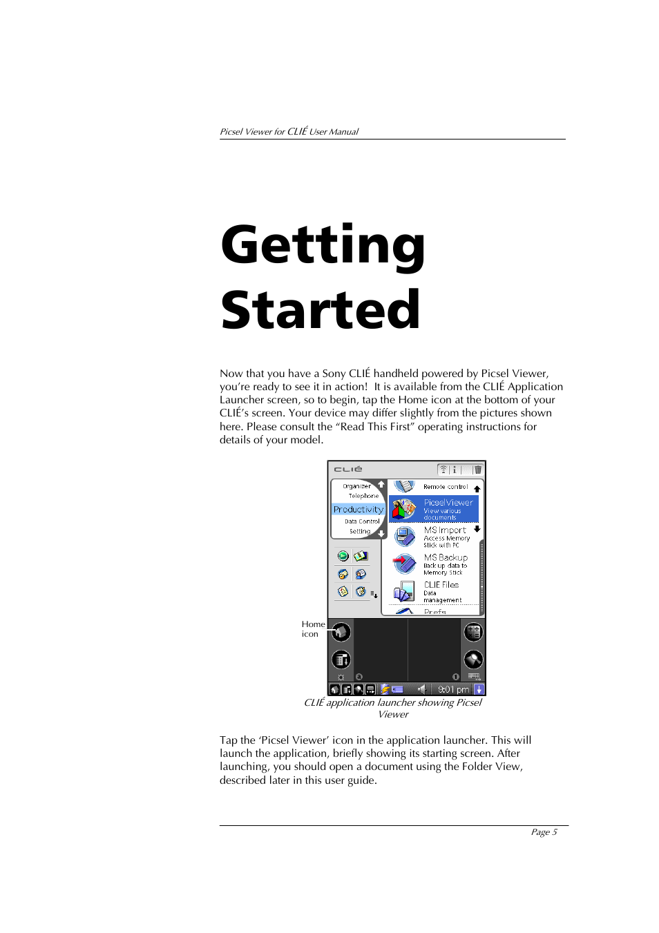 Getting started | Sony PEG-NX80V User Manual | Page 5 / 23