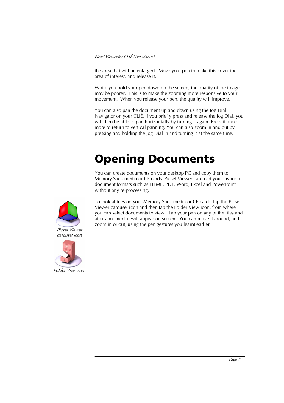 Opening documents | Sony PEG-NX80V User Manual | Page 7 / 23