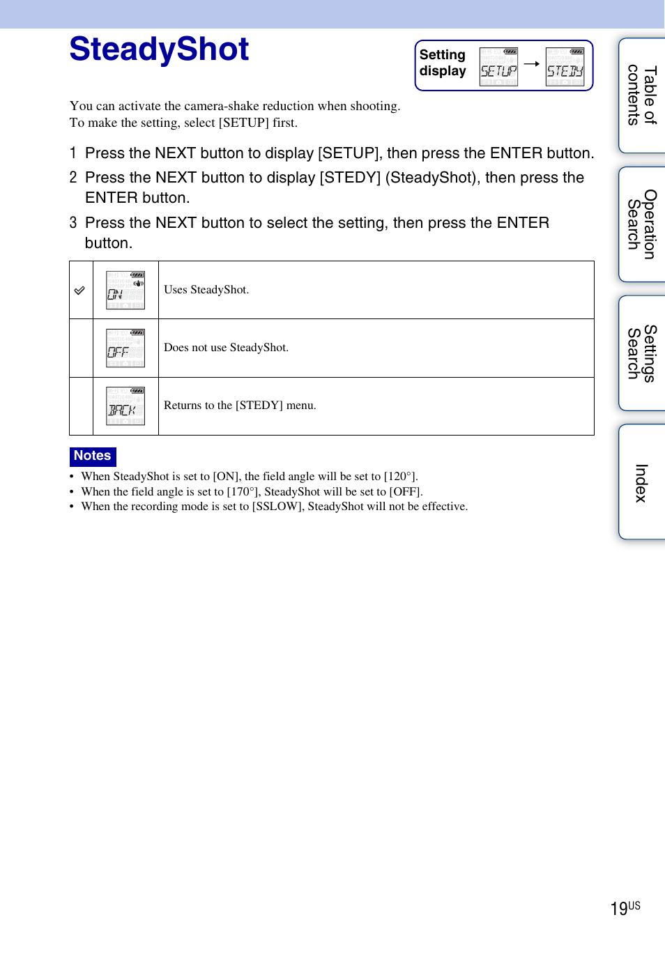 Steadyshot | Sony HDR-AS10 User Manual | Page 19 / 60