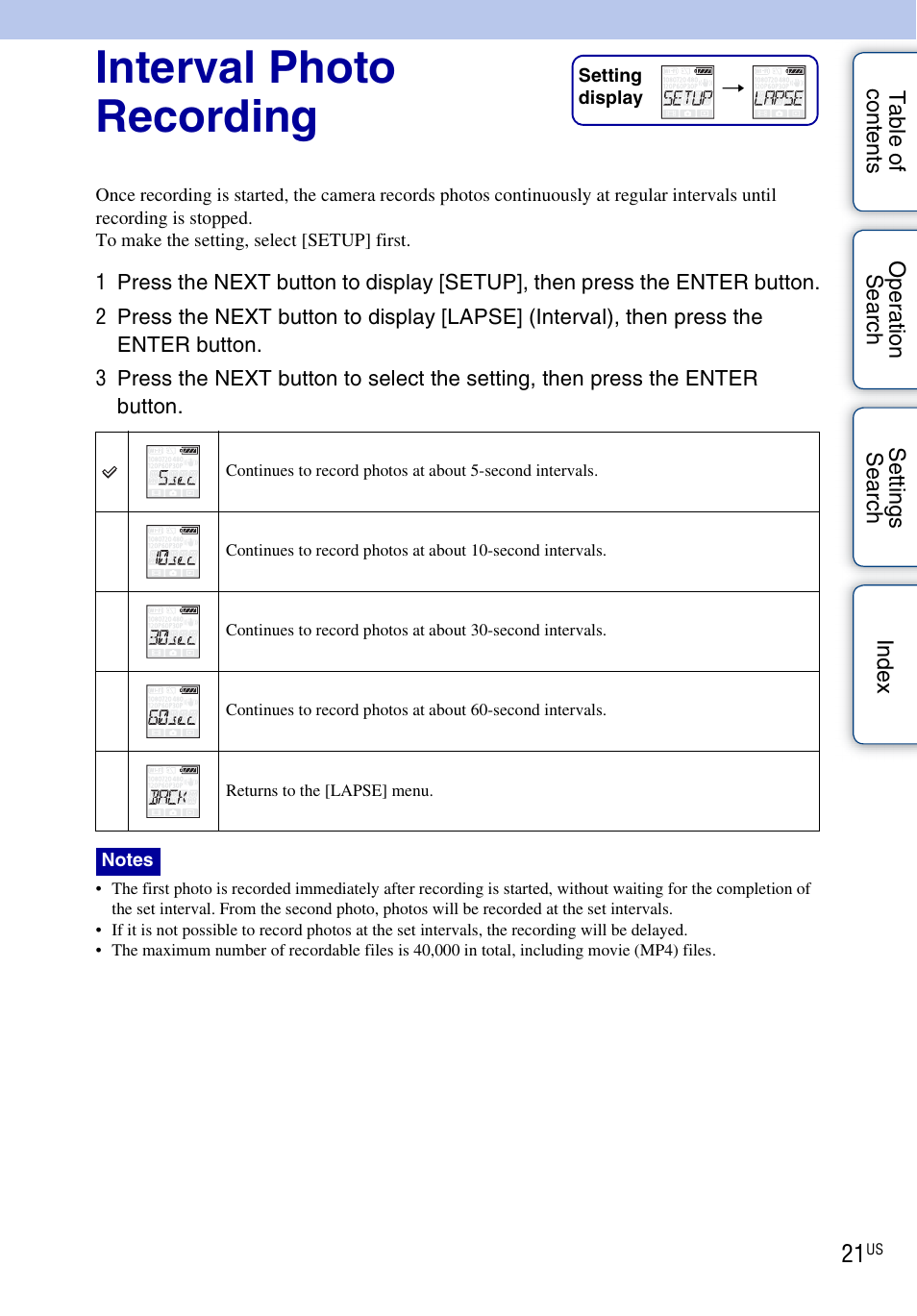 Interval photo recording | Sony HDR-AS10 User Manual | Page 21 / 60