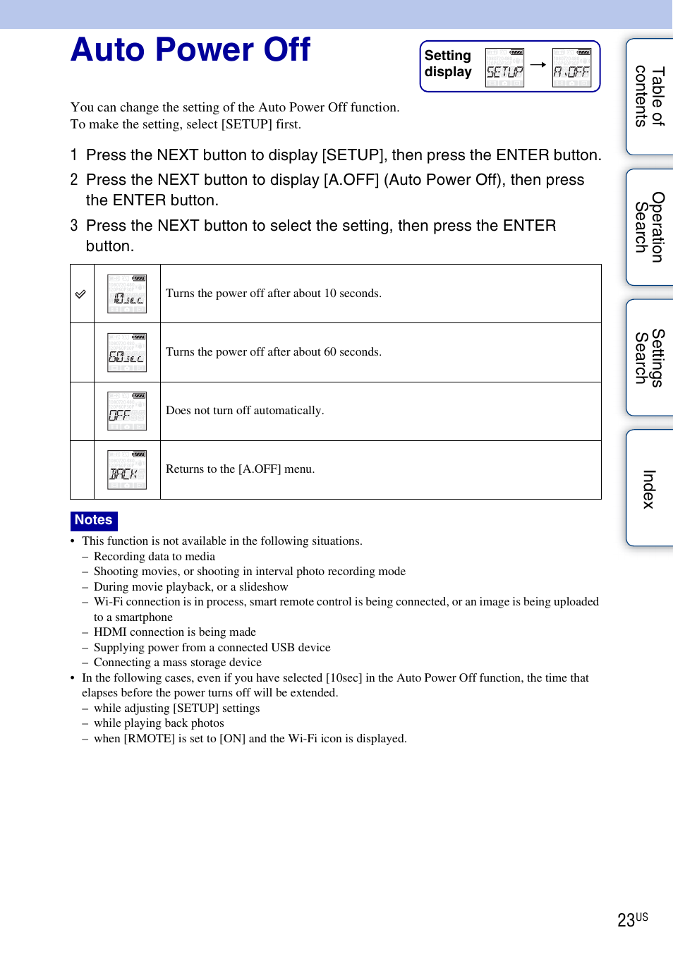 Auto power off | Sony HDR-AS10 User Manual | Page 23 / 60